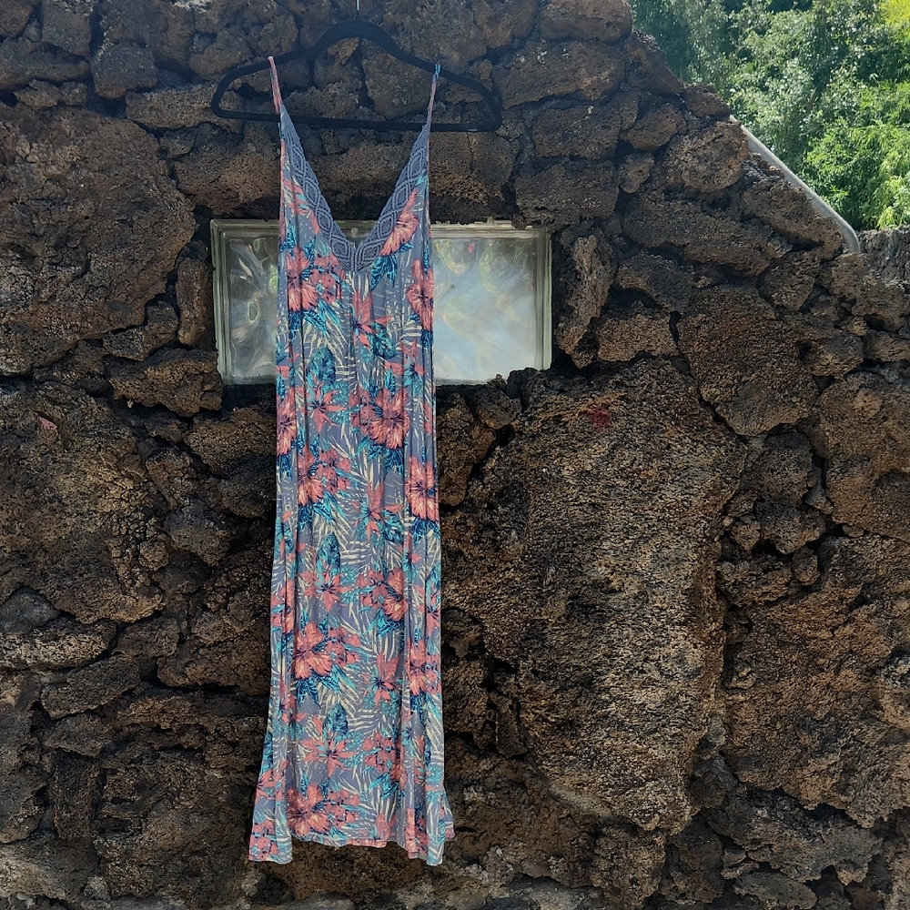 Roxy Blue and Pink Spaghetti Strap Sundress